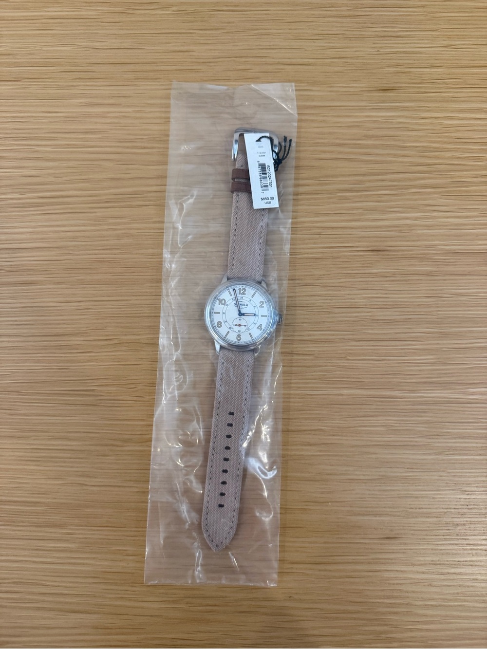 Shinola Classic Round Face Watch with Beige Leather Strap